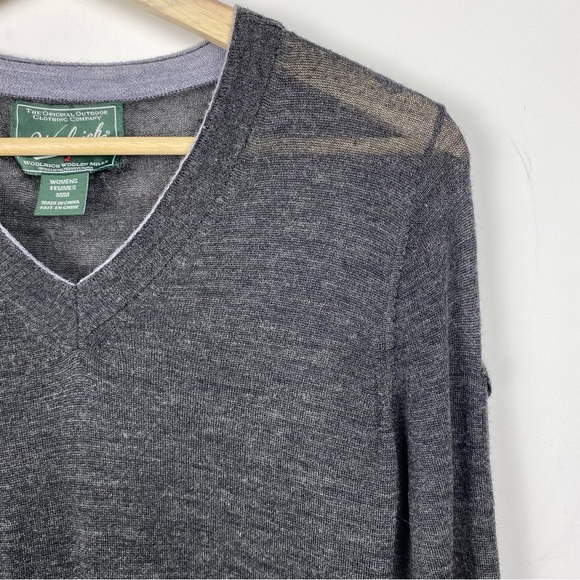 WOOLRICH Merino Wool Blend V-neck Sweater, Dark Grey, Size Medium - Picture 9 of 12